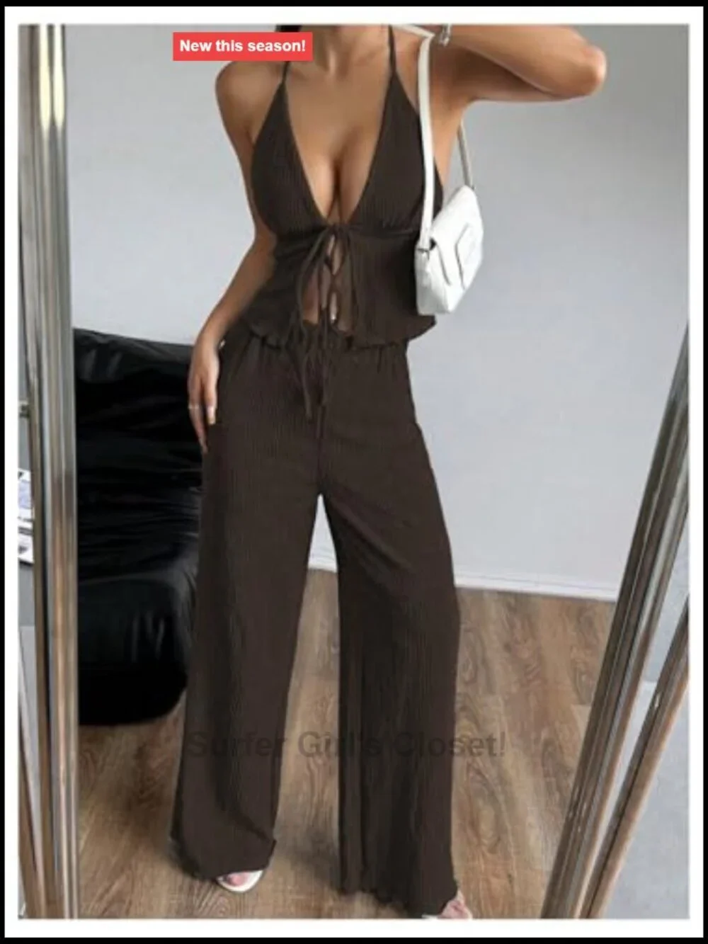 2 Piece Camisole Pants Set Halter Top Wide Leg Pant Summer Outfit